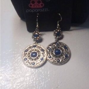 Paparazzi Silver Earrings with Blue Accents
